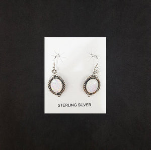 Oval White Fire Opal Dots sterling silver dangle earrings