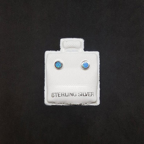 2 mm round Blue Fire Opal sterling silver stud earrings