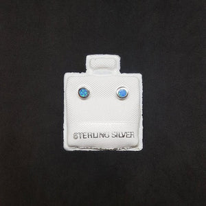 2 mm round Blue Fire Opal sterling silver stud earrings