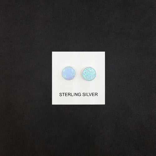 6 mm round Light Blue Fire Opal sterling silver stud earrings