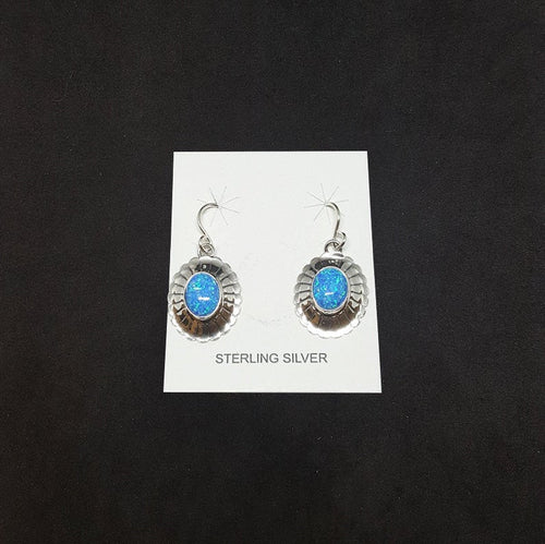 Blue Fire Opal Oval with Flower shape sterling silver Stud earrings
