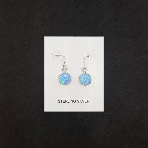 7mm round light Blue Opal sterling silver dangle earrings