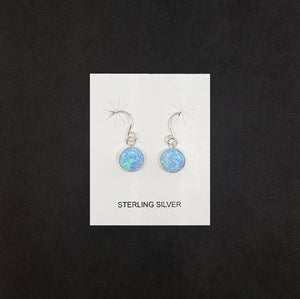 7mm round light Blue Opal sterling silver dangle earrings