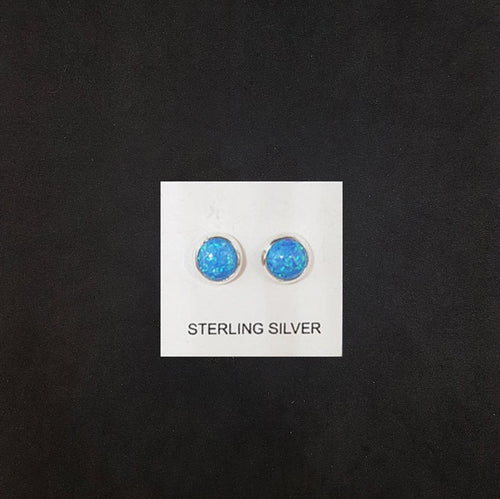 5mm round blue Fire Opal sterling silver stud earrings