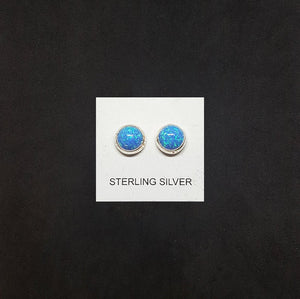 5 mm round Blue Fire Opal sterling silver stud earrings