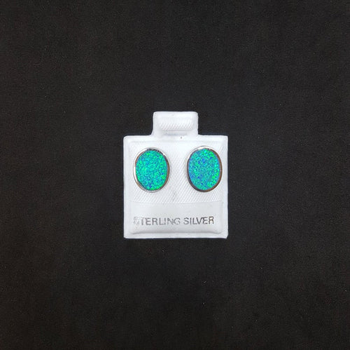 8x10mm Oval Blue Fire Opal sterling silver post earrings