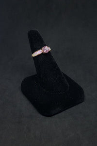 Pink Fire Opal round Pink CZ rose gold plated sterling silver ring size 8 1/4