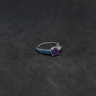 Size 8 - Blue Fire Opal micro CZ round Amethyst sterling silver ring