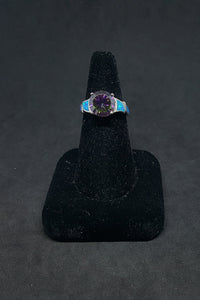 Size 8 3/4 - Blue Fire Opal Mystic Amethyst diamond shape sterling silver ring