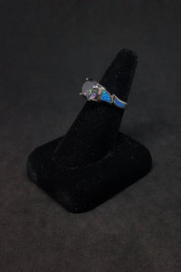 Size 8 3/4 - Blue Fire Opal Mystic Amethyst diamond shape sterling silver ring