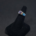 Size 6 1/2 - Blue Fire Opal micro CZ Amethyst pear-cut sterling silver ring