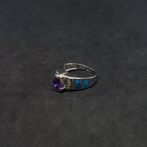 Size 6 1/2 - Blue Fire Opal micro CZ Amethyst pear-cut sterling silver ring