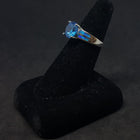 Size 8 - Two Stripes round Topaz Blue Fire Opal sterling silver ring