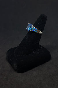 Size 8 - Two Stripes round Topaz Blue Fire Opal sterling silver ring