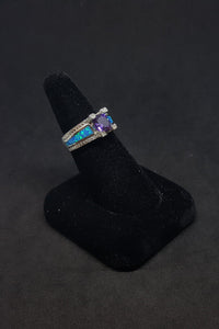 Size 9 - The Royal round Amethyst Blue Fire Opal micro CZ sterling silver ring