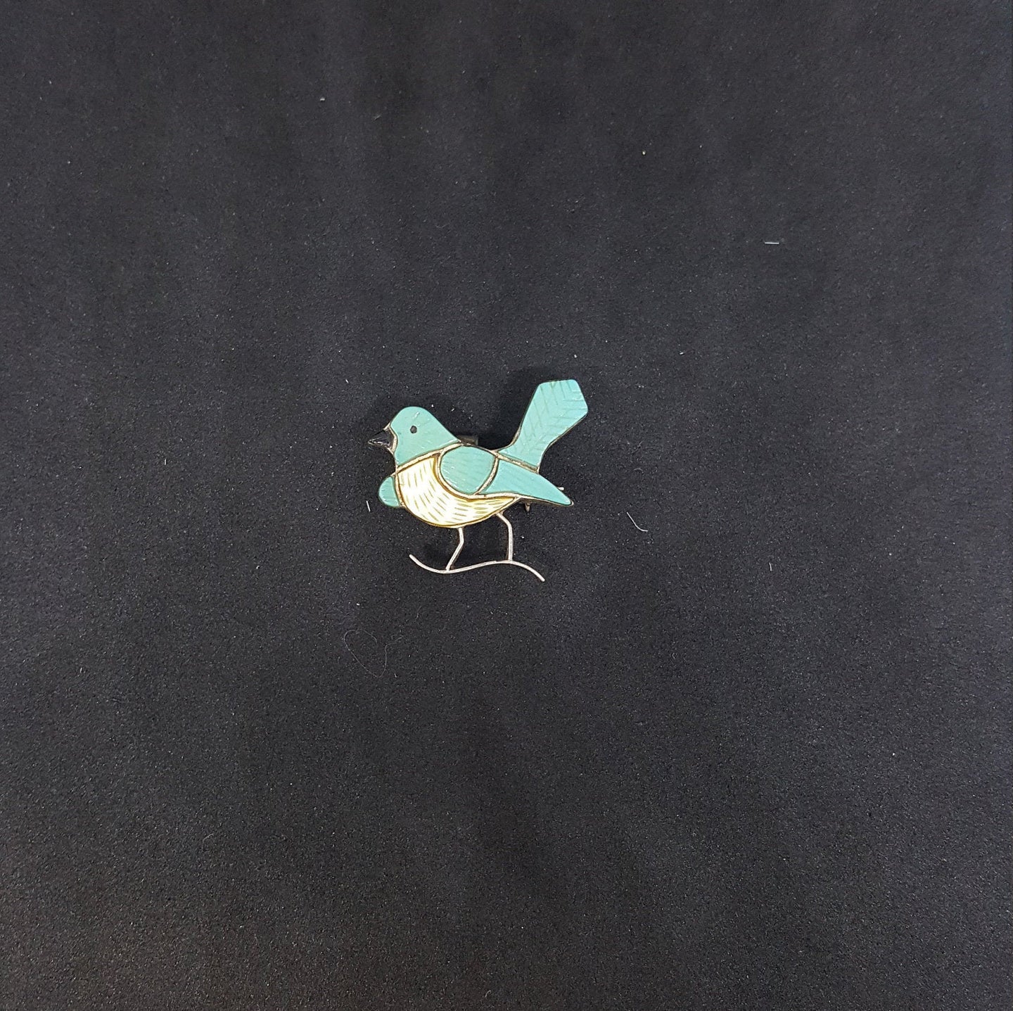 Vintage bird sterling silver turquoise lapel pin