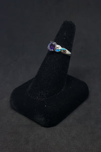 Size 8 1/4 - Twisted design Blue Fire Opal micro CZ oval Amethyst sterling silver ring