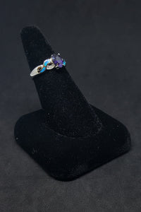 Size 8 1/4 - Twisted design Blue Fire Opal micro CZ oval Amethyst sterling silver ring