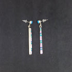 Long thin Blue Fire Opal double stripes Purple shell Sterling silver stud earrings