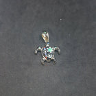 Baby Galaxy Turtle inlay black onyx coral mother of pearl fire opal abalone shell sterling silver pendant necklace