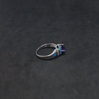 Size 7 - Wrapped stones Blue Fire Opal micro CZ oval Amethyst sterling silver ring