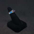 Size 6 - Belt trillion-cut Amethyst Blue opal micro CZ Sterling silver ring