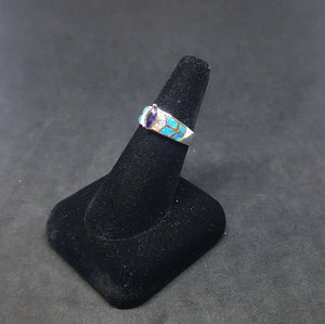 Size 8 1/4 - Arrow marquise-cut Tanzanite Blue opal micro CZ Sterling silver ring