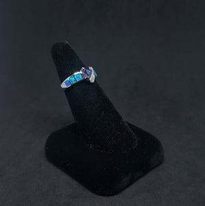 Size 7 - Arrow trillion-cut Tanzanite Blue opal micro CZ Sterling silver ring