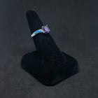 Size 9 - Wavy stone oval-cut Amethyst Blue fire opal Sterling silver thin ring