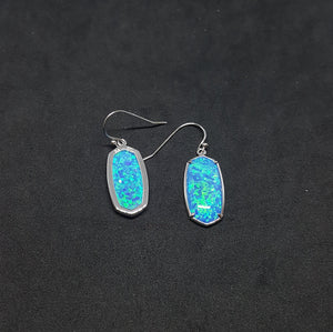 Symmetry Blue fire Opal large piece Sterling silver dangle/drop opal earrings