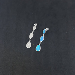 Marquise Chain Blue fire Opal Sterling silver long thin stud/post opal earrings