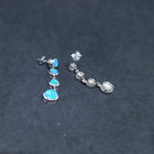Round chains Blue fire Opal Sterling silver long thin stud/post opal earrings