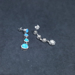 Round chains Blue fire Opal Sterling silver long thin stud/post opal earrings