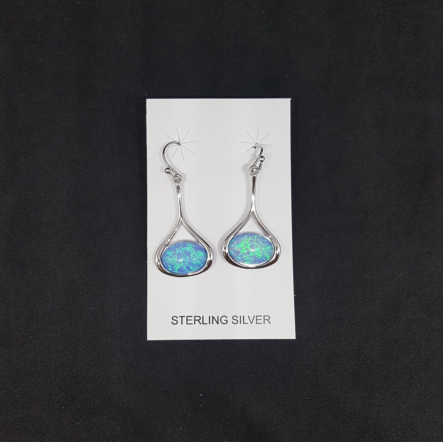Hanging Stone Blue fire Opal Sterling silver teardrop shape dangle/drop opal earrings