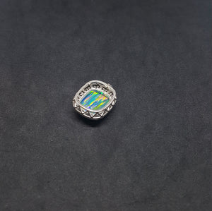 Square with Square Blue Green Fire Opal and Zic Zac design Sterling silver Pendant