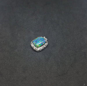 Square with Square Blue Green Fire Opal and Zic Zac design Sterling silver Pendant