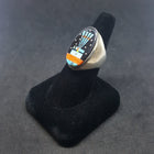 Size 10 3/4 - Galaxy Zuni sunface inlay black onyx fire opal turquoise sandstone spiny oyster sterling silver ring