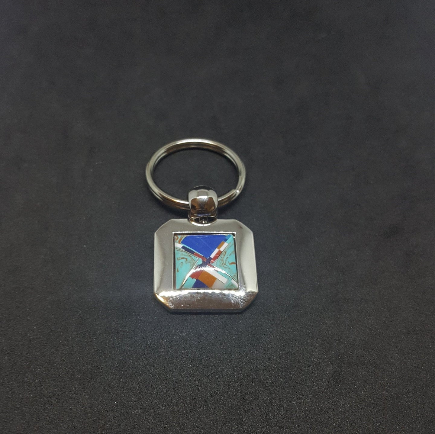 Square Inlay turquoise and multi stones key chain