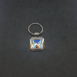Square Inlay turquoise and multi stones key chain