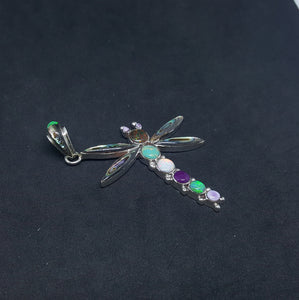 Natural Dragon Fly multi-stone shell opal Sterling silver opal pendant necklace