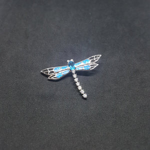 Shiny Dragon fly oval Topaz  Blue fire opal micro CZ sterling silver pendant