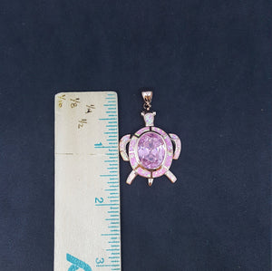 The Turtle Pink Fire Opal Pink CZ oval rose gold over sterling silver pendant necklace