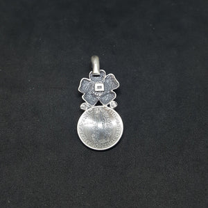 Flower design with one dime and Sleeping beauty turquoise sterling silver pendant