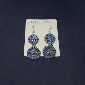 Southwest cluster flower petit point kingman turquoise sterling silver dangle earrings