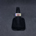 Double Layer band inlay symmetric shapes Turquoise Opal Lapis Coral sterling silver ring size 10