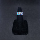 Double Layer inlay random shapes Turquoise fire Opal Lapis thin band silver ring size 7 1/2