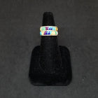 Double Layer random shapes inlay Turquoise Lapis Pearl Opal rectangle sterling silver ring size 8