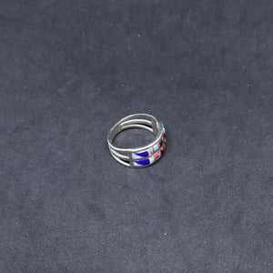 Double Layer band inlay symmetric shapes Turquoise Opal Lapis Coral sterling silver ring size 10