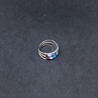 Double Layer inlay random shapes Turquoise fire Opal Lapis thin band silver ring size 7 1/2