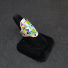 Beautiful Peace random shape Mountain Turquoise Gaspeite Oyster Lapis Shell curved oval sterling silver ring size 11